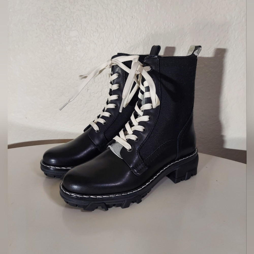 Rag & Bone New York Shiloh Lace Up Black Leather  Combat Boots WM Size 37 NWOT